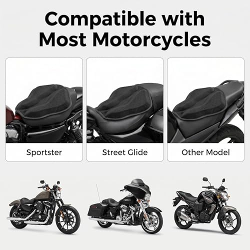 Upgraded Motorcycle Gel Seat Cushion, Universal Motorcycle Seat Pad, Shake Rider Cushion, Enlarged Ventilation Channels, Large 3D-Honeycomb Structure, Shock Absorption and Breathable for Long Rides