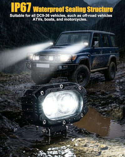 4 Inch LED Pods Driving Lights, 48W Rectangle Offroad Lights Cube Spotlights with Amber&White DRL, 120° Combo Beam 3 Modes LED Auxiliary Lights with Wiring Harness for Trucks SUV ATV UTV Motorcycle - color: 4in Amber&White Spotlight+Wire