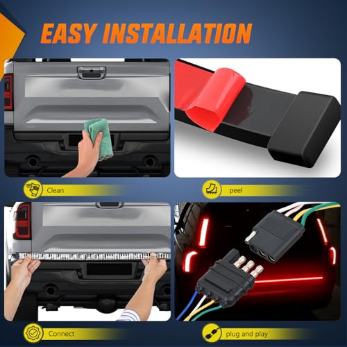 Nilight Truck Tailgate Light Strip 60" Quad Row 648 LED Strip with Red Running Brake Lights White Reverse Lamp Amber Turn Signals - color: 60" Tailgate Light Strip Quad Row