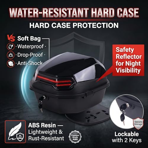 Japard Motorcycle Top Case 42L Daily Rear Tail Box Trunk, Lockable Storage Carrier, Waterproof Universal Mounting for Helmet Luggage (Metal Black) - color: Metal Black