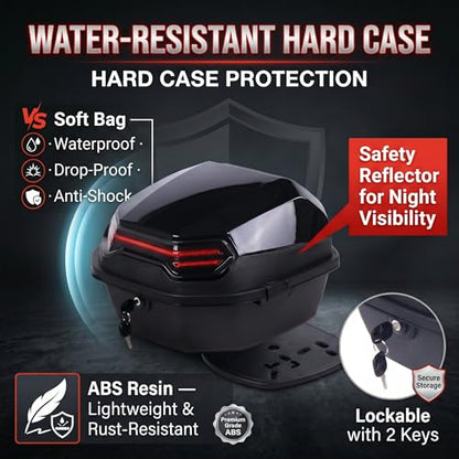 Japard Motorcycle Top Case 42L Daily Rear Tail Box Trunk, Lockable Storage Carrier, Waterproof Universal Mounting for Helmet Luggage (Metal Black) - color: Metal Black