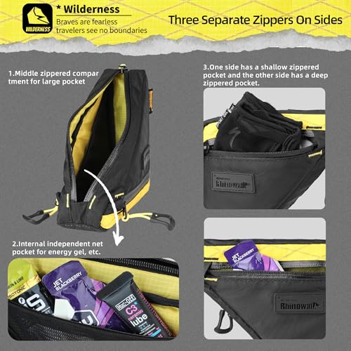 Rhinowalk Bike Frame Triangle Bag, Waterproof Compact Storage Bag with YKK Zippers, Multi-Pocket Design, Doesn’t Rub Legs – 0.9L, Black+Yellow - color: Black+Yellow, 0.9L