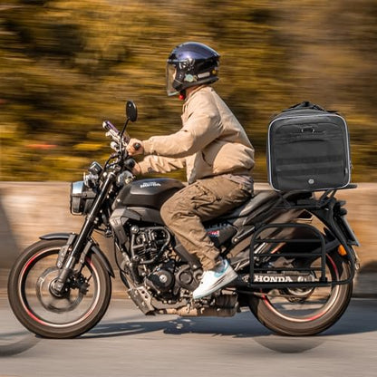 Marscamd Waterproof Motorcycle Tail Luggage Bag, 48L-64L Expandable, a Rain Cover Included, Bag with 4 Rack Mount Straps and Multiple Pockets - Black