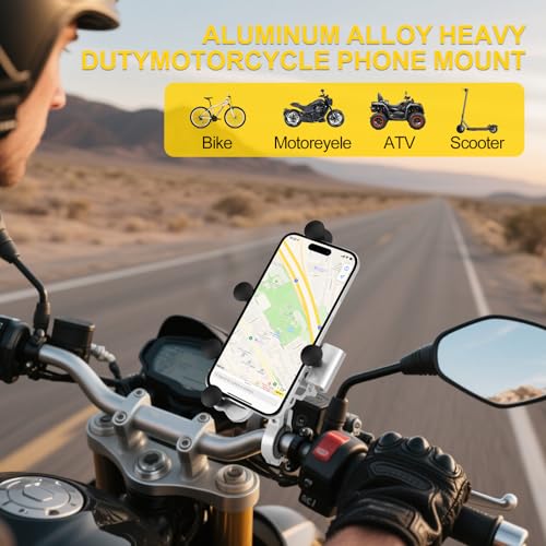 Aluminum Alloy Motorcycle Phone Mount Holder [Dual Vibration Dampener] [Metal Adjustment Arm] Motorcycle Handlebar Accessories,for 4.7-7.2 inch Samsung Apple Phone