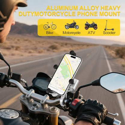 Aluminum Alloy Motorcycle Phone Mount Holder [Dual Vibration Dampener] [Metal Adjustment Arm] Motorcycle Handlebar Accessories,for 4.7-7.2 inch Samsung Apple Phone