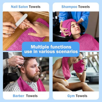 Puomue Pink Salon Towels, Super Soft and Absorbent Microfiber Hair Towel for Salon, Bath, Spa, Pool and Home, 27 inch X 16 inch (Pink - 24 Pack) - color: Pink - 24 Pack