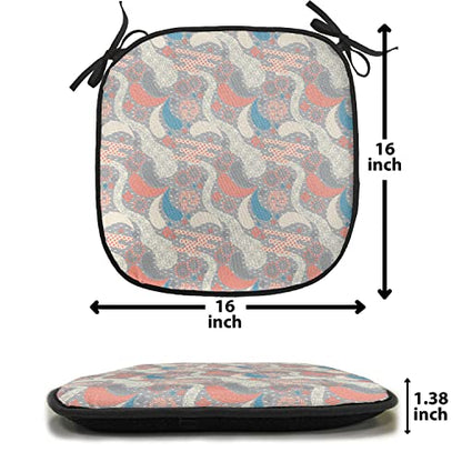 Lunarable Japanese Chair Cushion Pad, Style Pattern of Lines Dots and Flowers Design Soft Feminine Shapes, Seat Padding for Kitchen & Patio with Anti-Slip Backing, 16"x16", Pink Grey - color: Pink Grey, size: Pack of 1
