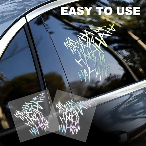 Hahaha Car Stickers Decals, Joker Haha Car Windshield Stickers, Funny Motorcycle Helmet Decal, Evil Auto Body Window Bumper Laptop Cooler Cup Decals Universal for Trucks Motorcycles (Laser) - color: Laser