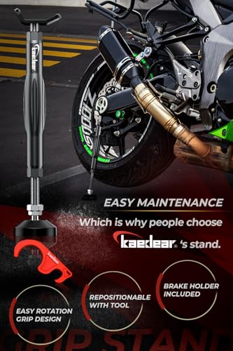 KAEDEAR Motorcycle Maintenance Stand with Brake Holder, Aluminum, Easy Wheel Rotation, Easy Turn, Ergonomic, For Chain Cleaning, Lubrication and Service, Grip Stand KDR-ST1 (Black) - color: Black
