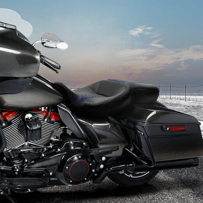 C.C. RIDER Driver& Passenger Seat Mammock Seat Fit For Harley Touring 2009-2023 Road Glide Street Glide Road King Electra Glide CVO Models 2009-2022, Extended Reach - color: 38# Blue