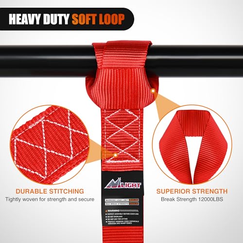 Nilight Soft Loop 1.7”×17" Motorcycle Tie Down Straps Heavy Duty 12000Lbs Max Break Strength for Securing ATV UTV Kayak Moving Cargo (8PK-Red) - color: Red