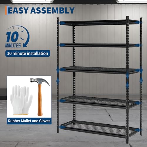 Heavy Duty 5-Tier Shelving Unit, 2500 LBS Capacity Storage Shelves for Garage Kitchen Pantry, Metal Adjustable Shelving for Basement Bathroom Laundry, 47" L x 18" W x 71" H - size: 71" H x 47" W x 18" D