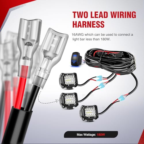 Nilight 16AWG LED Light Bar Wiring Harness Kit 12V On Off 5Pin Rocker Switch Laser Waterproof Toggle Power Relay Blade Fuse for Cars Boat ATV Trucks - 3 Leads Bule - color: 16AWG Wiring Harness-3 Leads