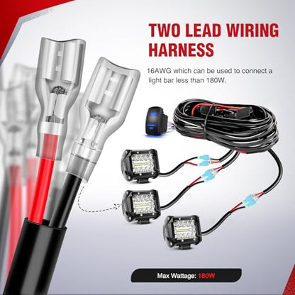 Nilight 16AWG LED Light Bar Wiring Harness Kit 12V On Off 5Pin Rocker Switch Laser Waterproof Toggle Power Relay Blade Fuse for Cars Boat ATV Trucks - 3 Leads Bule - color: 16AWG Wiring Harness-3 Leads