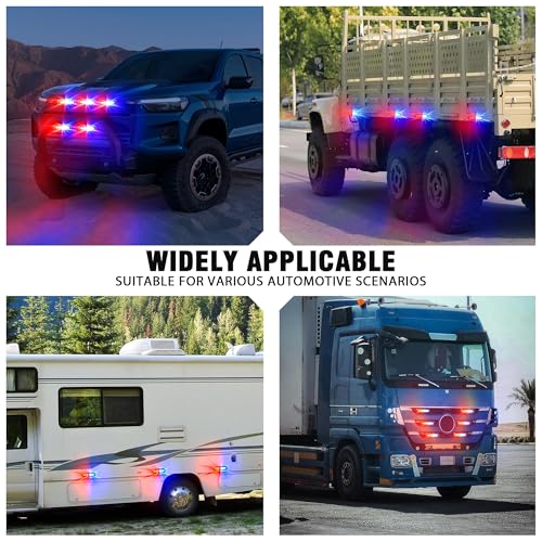 WINECO 8PCS LED Strobe Lights 12V Sync Feature Red Blue 12LED Emergency Hazard Warning Lights with Strobe Controller for Trucks Vehicles ATV RV Cars Van - color: RED BLUE