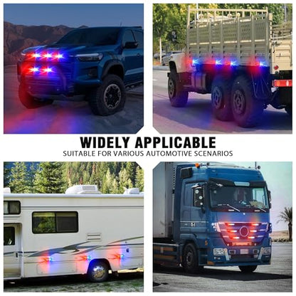 WINECO 8PCS LED Strobe Lights 12V Sync Feature Red Blue 12LED Emergency Hazard Warning Lights with Strobe Controller for Trucks Vehicles ATV RV Cars Van - color: RED BLUE