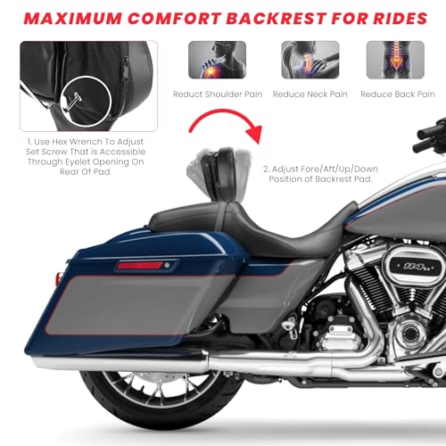 Adjustable Driver Backrest for Harley Touring Street Glide Road Glide Road King Electra Ultra Limited 1997-2026 Detachable with Storage Bag & Headphone Jack Black - size: Driver Backrest W/ Pouch 1