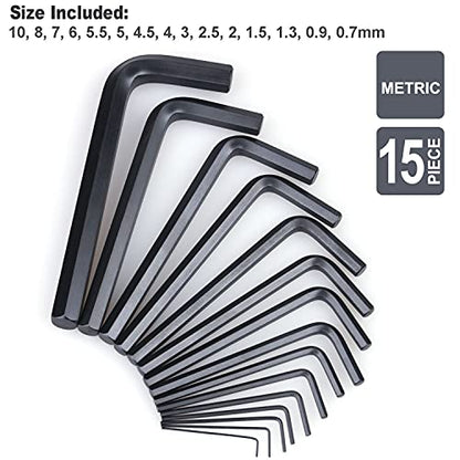 31-Piece Premium Hex Key Allen Wrench Set with Storage Case, SAE and Metric Assortment | L Shape, Chrome Vanadium Steel, Precise and Chamfered Tips | SAE 0.028 inch - 3/8 inch | Metric 0.7mm - 10 mm - size: 31-Pc. Standard Set - Blue Case