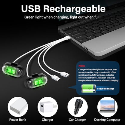 Wireless LED Lights for Car 8PCS with Remote Control, Wireless LED Strobe Lights 8 Colors USB Charge IP65 Waterproof Anti-Collision for Car Motorcycle Drone RC Aircraft Bike, Black