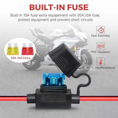 14AWG SAE Y Splitter Cable, 1 to 4 Way SAE Extension Cord with Fuse | DC Power Automotive Connector Adapter, Heavy Duty Quick Disconnect Wire,For RV Truck Motorcycle Solar Battery Transfer - size: 14AWG with Fuse