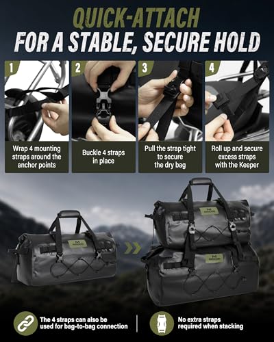 Marscamd Waterproof Motorcycle Dry Bag, Tail Saddle Luggage with 4 Quick-Release Mounting Straps, Roll-Top Closure, Travel Duffel for Motorcycling, Camping, Road trips (Black, 30L)