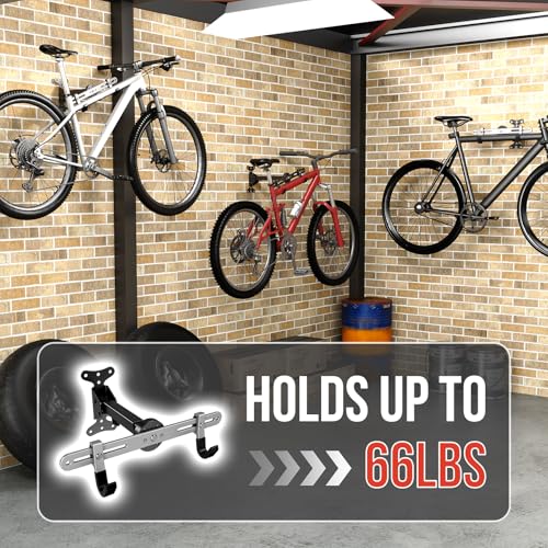 Heavy-Duty Bike Wall Mount for Garage Aluminum Alloy & Steel Folding Bicycle Rack,360° Rotation,Adjustable Hook, 66lbs Capacity Horizontal Indoor Bike Storage, for Road Mountain Hybrid Bikes - size: 1 PACK