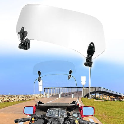 Motoforti 37cm Clear Lens Motorcycle Windshield, Adjustable Clip Wind Deflector Windshield Extension Universal Fit for Most Motorcycles & Scooters