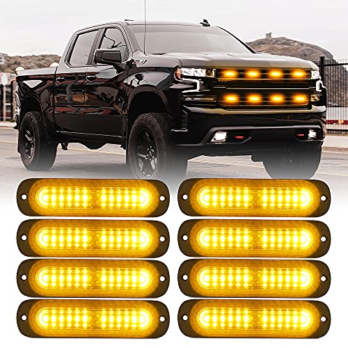 Xprite Amber 12 LED Emergency Strobe Lights Kit Surface Flush Mount Side Marker Grill Grille Hazard Warning Flashing Light Head for Off-Road Vehicles ATV Trucks Cars - 8PCS - color: Amber, size: 8PCS