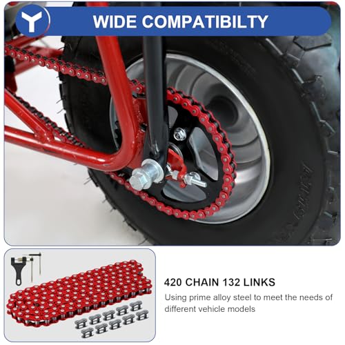YOXUFA 420 Chain 132 Link Compatible with 125cc 110cc SSR Taotao Apollo Coolster Kazuma 50cc 70cc Pit Dirt Bike ATV 4 Wheel Go Kart Predator 212cc Coleman CT200U BT200X Baja MB165 Mini Bike Red Parts - size: 132L, style: 420 Chain Red