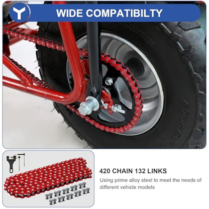 YOXUFA 420 Chain 132 Link Compatible with 125cc 110cc SSR Taotao Apollo Coolster Kazuma 50cc 70cc Pit Dirt Bike ATV 4 Wheel Go Kart Predator 212cc Coleman CT200U BT200X Baja MB165 Mini Bike Red Parts - size: 132L, style: 420 Chain Red