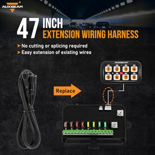 Auxbeam Extension Wiring Harness Switch Panel BA80, BB80, RA80/60, RB80, AS-400/600/800, AS-R40/R60/R80, AR-600/800/820, RC-800, Switch Controller Extension Extended Wire Line, 1.2m/47inch - style: For 8 Gang Switch Panel