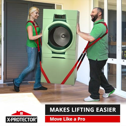 X-Protector Moving Straps - 2 Pairs - Lifting Straps for 2 Movers - Move Furniture Easily and Safely - Perfect for Lifting & Moving Heavy Objects (Adjustable Length 50-118”) - style: Moving Straps (With Back Support)