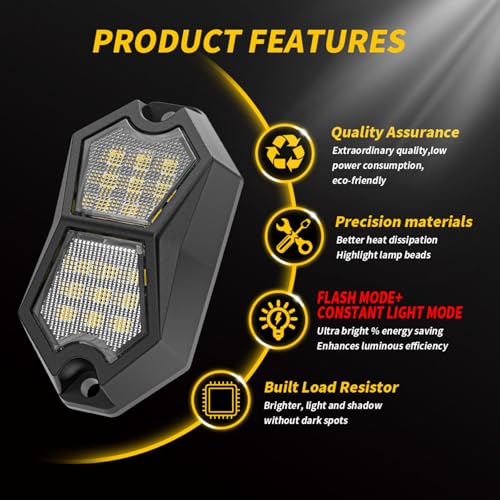 4 Pods White LED Rock Lights,18 LEDs Aluminum Housing IP68 Waterproof Neon Underglow Trail Rig Lamp for Truck,SUV, ATV, UTV, Motorcycle & Off-Road Vehicles - color: 4PCS White