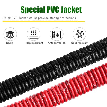 1/0 Gauge Battery Cable Copper Wire, 25FT Red+25FT Black 1/0 AWG Welding Cable Standard USA OFC Wire for Automotive, Battery, Solar, Marine and Generator - size: 1/0 Gauge 25FT