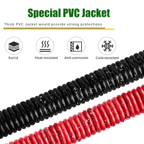 1/0 Gauge Battery Cable Copper Wire, 10FT Red+10FT Black 1/0 AWG Welding Cable Standard USA OFC Wire for Automotive, Battery, Solar, Marine and Generator - size: 1/0 Gauge 10FT