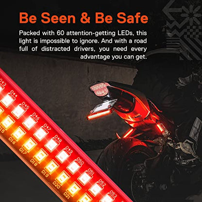 TRUE MODS 1pc 8" LED Motorcycle Turn Signal & Brake Taillight Strip [Waterproof] [Dual Row] [RED Tail & Brake] [AMBER Sequential Blinker] Self Adhesive Surface Mount Flexible Lamp for ATV Dirt Bike - size: 1pc 8", style: Tail Light w/ Amber Sequential