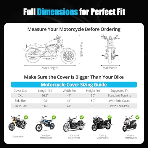 300D Motorcycle Cover Waterproof Outdoor, 96.5 inch Fits for Harley Davidson Sportster Iron 883/1200, Forty-Eight, Nightster, Nightster Special, Street 500/750, Black Silver - size: 96.5"