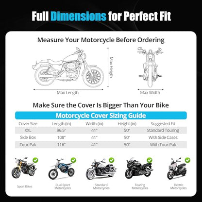 300D Motorcycle Cover Waterproof Outdoor, 96.5 inch Fits for Harley Davidson Sportster Iron 883/1200, Forty-Eight, Nightster, Nightster Special, Street 500/750, Honda Rebel 300/500/1100, Black - size: 96.5 inch
