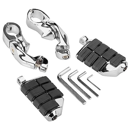Motorcycle 1.25" Short Angled Highway Footpegs Adjustable Foot pegs Footrests with Clamps Mounts kit Compatible with Harley Touring Sportster Softail Street Glide with 1 1/4 inch Engine Guard