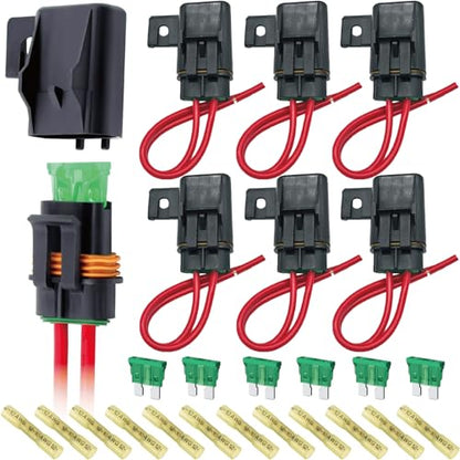 VANSIHO 12AWG Heavy Duty Waterproof Inline ATO/ATC Blade Fuse Holder with Cover for Automotive/Marine/Vehicle with 6pcs 30A Blade Fuse and 12 Waterproof Heat Shrink Butt connectors