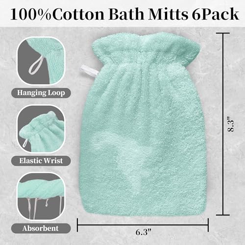 VOOVA & MOVAS Kids Bath Mitts 6-Pack, 100% Cotton Soft Absorbent Wash Cloths with Hanging Loop, 8.3x6.3 Inch European Style Bath Mitt for Toddler Shower, Green Dino - color: Green Dino