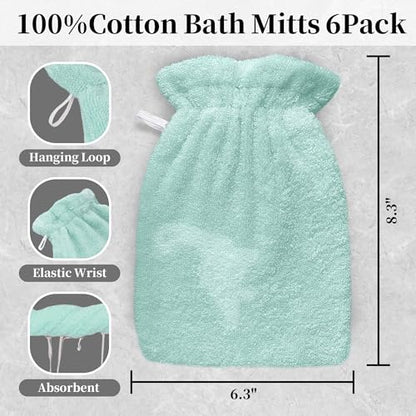 VOOVA & MOVAS Kids Bath Mitts 6-Pack, 100% Cotton Soft Absorbent Wash Cloths with Hanging Loop, 8.3x6.3 Inch European Style Bath Mitt for Toddler Shower, Green Dino - color: Green Dino