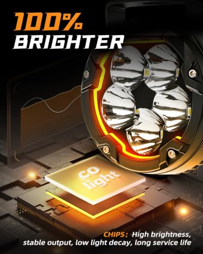 CO LIGHT 4 Inch Motorcycle Fog Lights 80W 16000LM White Yellow Auxiliary Lights Spot Beam Amber DRL with Amber and Black Mask Wiring Harness for Motorcycle ATV UTV ADV Night Riding Dual Brackets 2PCS - color: D041