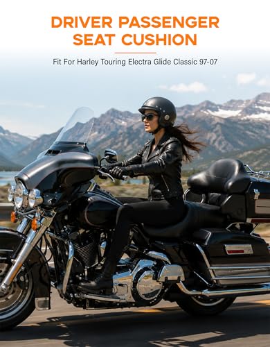 XMT-MOTO Driver Passenger Seat Cushion Fit for Harley Davidson Touring Electra Glide Classic 1997-2007 - style: Seat For Harley Touring '97-'07