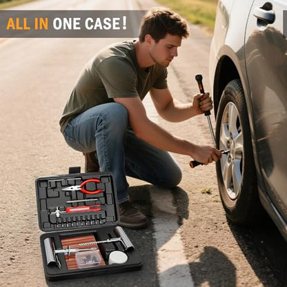 ORCISH Heavy Duty Tire Plug Kit - 70pcs All-in-One Universal Tire Repair Kit for Tubeless Flats, Emergency Tire Patch Kit for Car, Truck, SUV, ATV, Motorcycle, Trailer & RV - size: 70 Piece Set