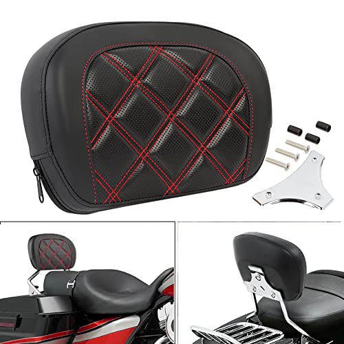 Passenger Backrest Pad,Sissy Bar Pad for Harley Touring Electra Glide Road Glide Road King Street Glide Softail Heritage Classic, Double Red Stitching - color: Red Stitching