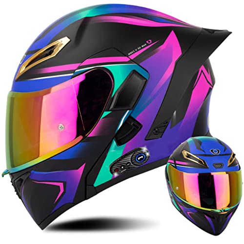 Bluetooth Motorcycle Helmet, Dual Anti-Fog Visors Modular Helmet with Tail, Adult Men Women Full Face Helmet Motocross Flip up Helmet for Racing, Mountain, Downhill, DOT Approved (A, Medium) - color: A, size: Medium