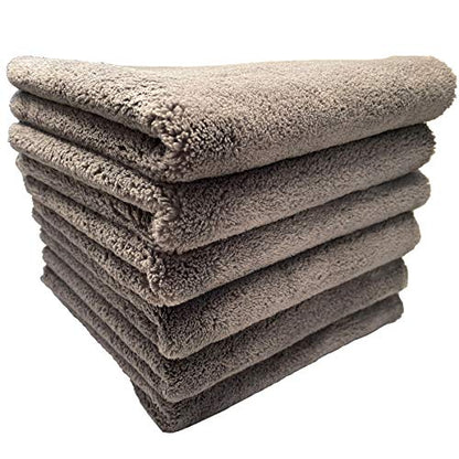 SOFTBATFY Plush Edgeless Microfiber Towel for Car, Soft Drying Wash Detailing Buffing Polishing Towel, 500 GSM 6Pack 16 x 16inches (Gray, 6Pack) - color: Gray