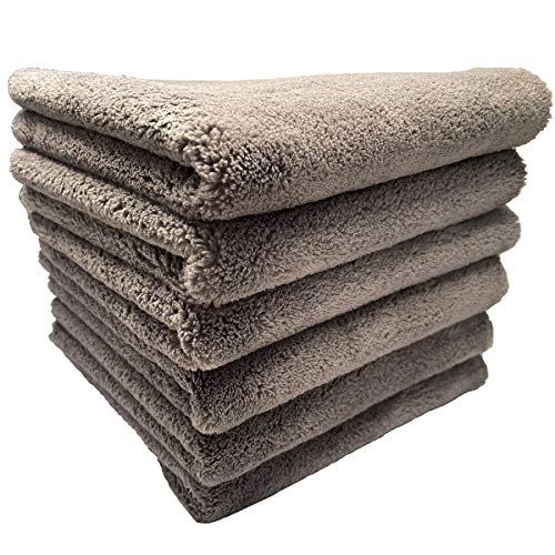 SOFTBATFY Plush Edgeless Microfiber Towel for Car, Soft Drying Wash Detailing Buffing Polishing Towel, 500 GSM 6Pack 16 x 16inches (Gray, 6Pack) - color: Gray