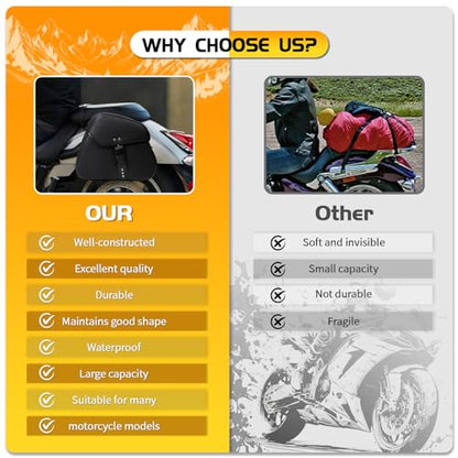 Motorcycle Saddle Bags with Buckles, 16L Waterproof Motorcycle Saddlebags, PU Leather Saddle Bags Motorcycles for Sportster Softail Dyna V-star Shadow,Universal Accessories